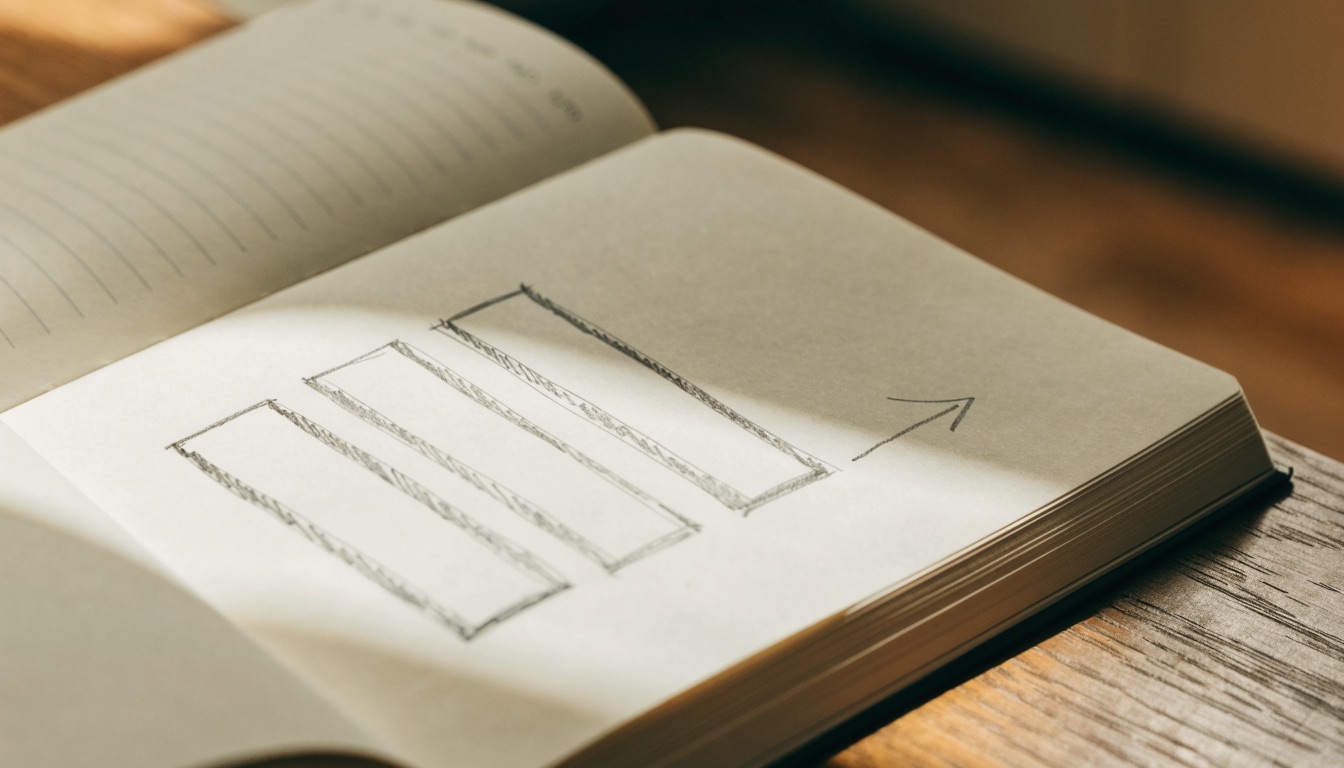 An open notebook with a pencil sketch of three bar-model units and an arrow